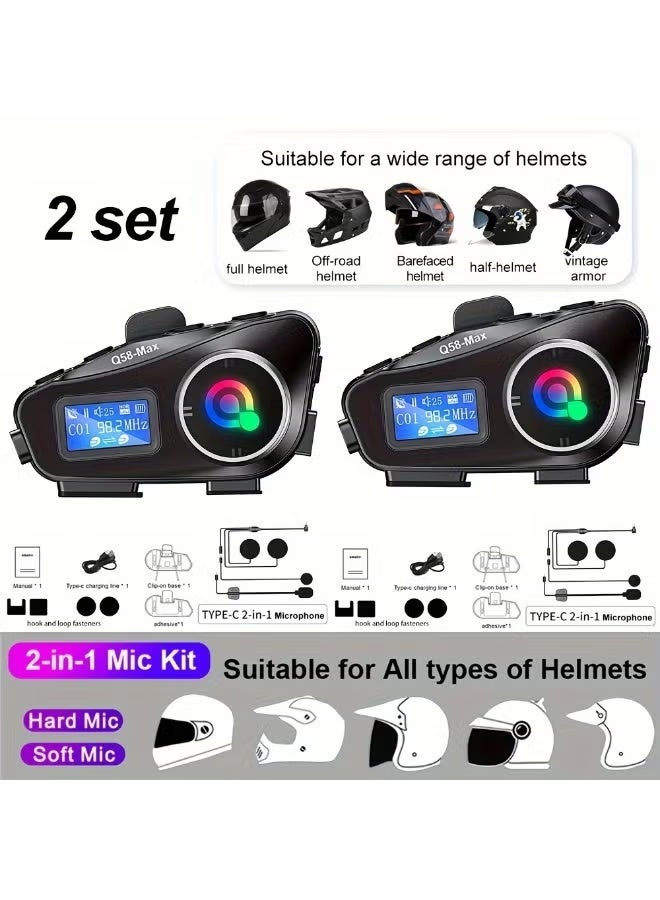 Mauten Motorcycle Helmet Bluetooth Headset Helmet Intercom, Motorbike Helmet Speaker with Display, 2 Riders Noise Cancellation Speakers Communication Systems Motorcycle Riding/ski/Cycling/Sports（2PC） - Image 1