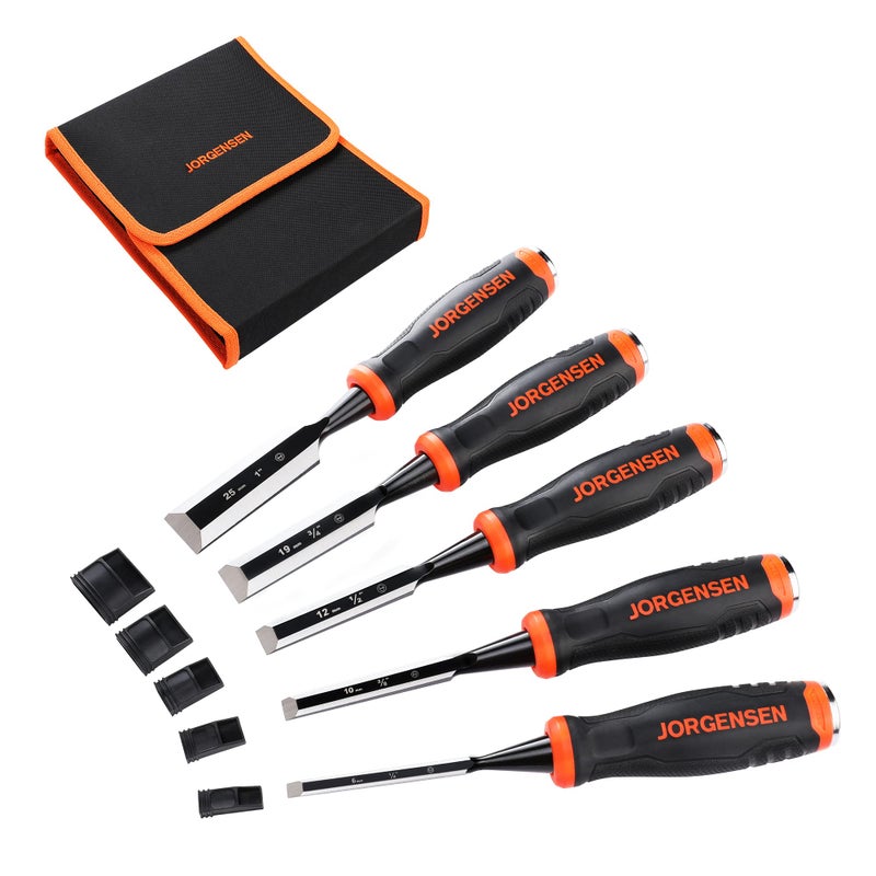Jorgensen Jorgensen Professional Chisel for Wood 5-Piece Chisel Set Cr-V 6/10/15/20/25 mm Chisel Width with Protective Cap Chisel Set for Woodworking and Woodcarving Includes Bag  - Image 1