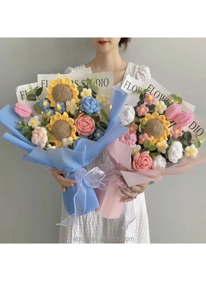 Crochet Flower Bouquet - A knitted bouquet of chrysanthemums, sunflowers, and tulips. A gift for her on Valentine's Day, Mother's Day, Christmas, home decor, and Valentine's Day gifts. - Image 2
