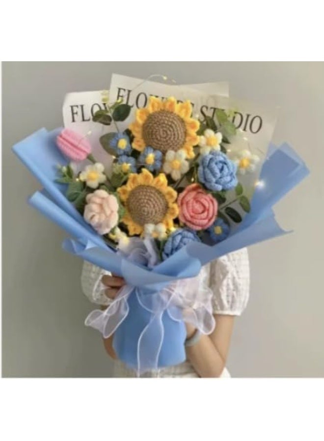 Crochet Flower Bouquet - A knitted bouquet of chrysanthemums, sunflowers, and tulips. A gift for her on Valentine's Day, Mother's Day, Christmas, home decor, and Valentine's Day gifts. - Image 3