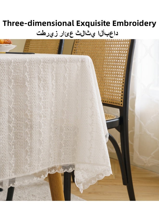 SHABILI Cotton Linen Tablecloth 140×200cm – Embroidered Table Cover for Dining Table, Kitchen, Parties – Dustproof, Washable, Decorative Fabric for Home, Restaurant, Cafe, Natural Style - Image 2