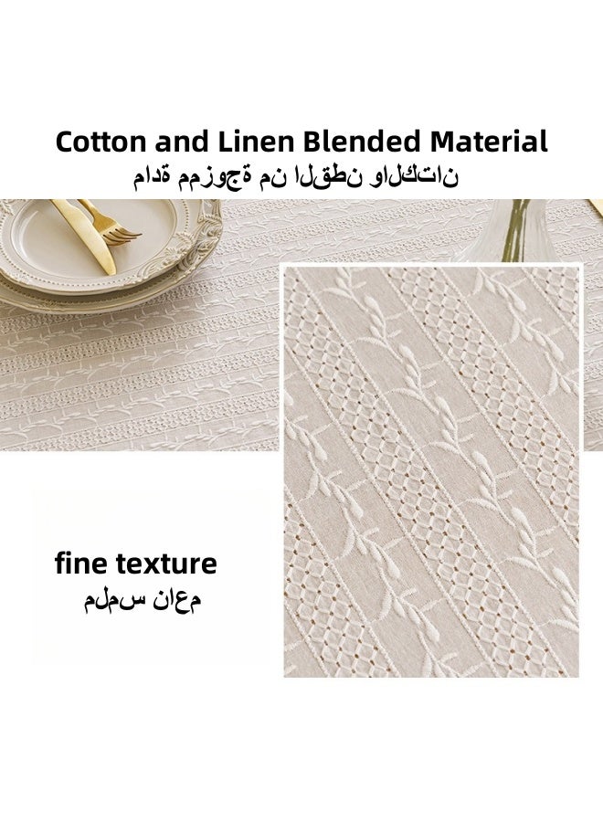 SHABILI Cotton Linen Tablecloth 140×200cm – Embroidered Table Cover for Dining Table, Kitchen, Parties – Dustproof, Washable, Decorative Fabric for Home, Restaurant, Cafe, Natural Style - Image 3
