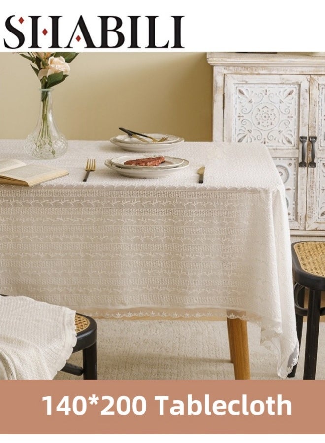 SHABILI Cotton Linen Tablecloth 140×200cm – Embroidered Table Cover for Dining Table, Kitchen, Parties – Dustproof, Washable, Decorative Fabric for Home, Restaurant, Cafe, Natural Style - Image 1