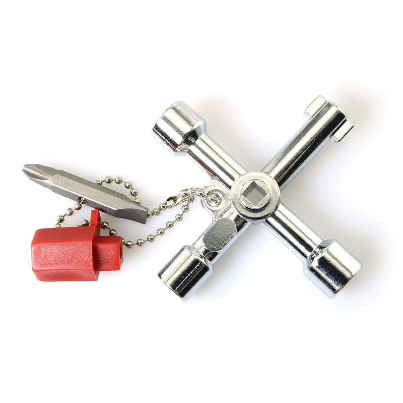 RLECS 4 Way Cross Key Zinc Alloy Multifunction Triangle Wrench Key Universal Opening Key Plumbers Electricians Tool for Gas Electric Meter Cabinets Bleed Radiators