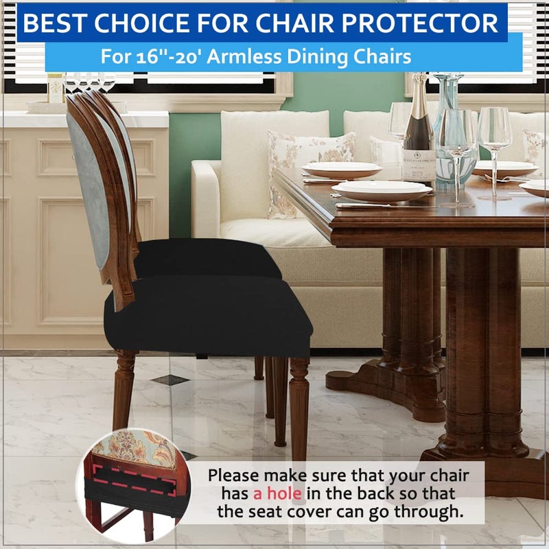 BUYUE BUYUE Dining Room Chair Covers Set of 6  Easy Installation Stretchy Jacquard Armless Kitchen Chair Seat Protectors  TPU not Mixed  Rear Covered- Black- 6  - Image 2