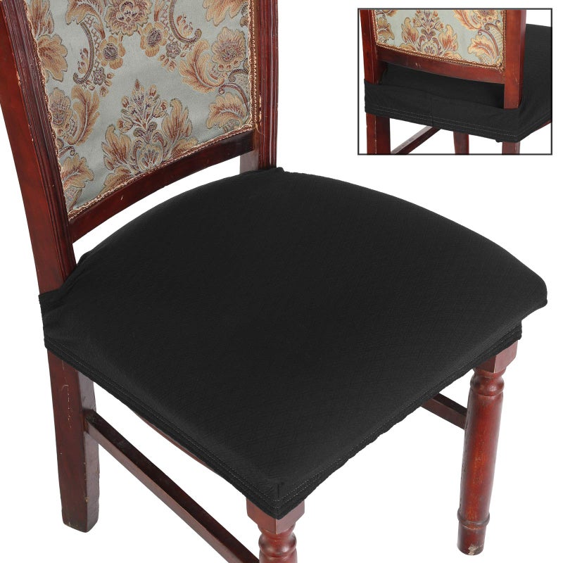 BUYUE BUYUE Dining Room Chair Covers Set of 6  Easy Installation Stretchy Jacquard Armless Kitchen Chair Seat Protectors  TPU not Mixed  Rear Covered- Black- 6  - Image 1