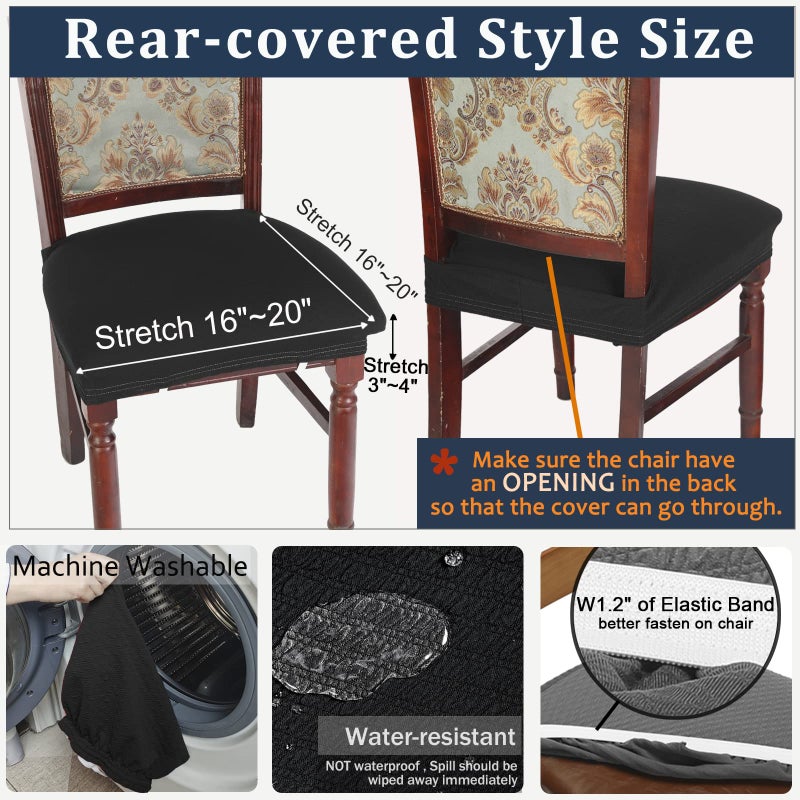 BUYUE BUYUE Dining Room Chair Covers Set of 6  Easy Installation Stretchy Jacquard Armless Kitchen Chair Seat Protectors  TPU not Mixed  Rear Covered- Black- 6  - Image 3