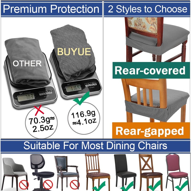 BUYUE BUYUE Dining Room Chair Covers Set of 6  Easy Installation Stretchy Jacquard Armless Kitchen Chair Seat Protectors  TPU not Mixed  Rear Covered- Black- 6  - Image 5