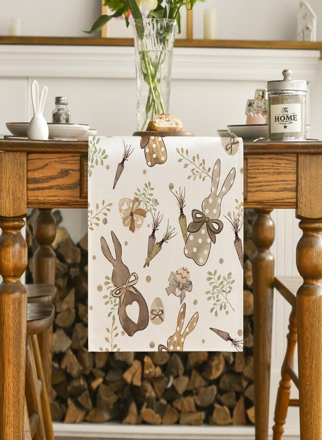 Artoid Mode Bunny Rabbit Eucalyptus Eggs Carrots Easter Table Runner, Seasonal Spring Kitchen Dining Table Decoration for Home Party Decor 13x72 Inch - Image 2