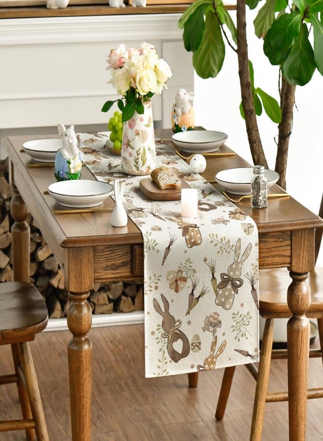 Artoid Mode Bunny Rabbit Eucalyptus Eggs Carrots Easter Table Runner, Seasonal Spring Kitchen Dining Table Decoration for Home Party Decor 13x72 Inch - Image 3