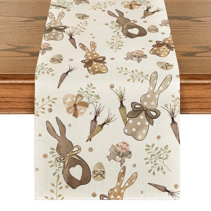 Artoid Mode Bunny Rabbit Eucalyptus Eggs Carrots Easter Table Runner, Seasonal Spring Kitchen Dining Table Decoration for Home Party Decor 13x72 Inch - Image 1