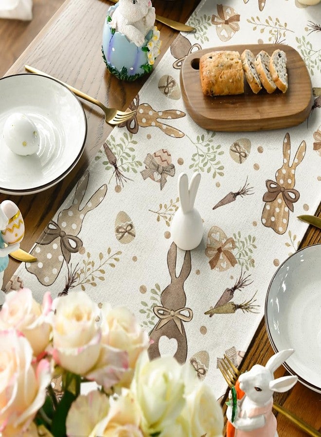 Artoid Mode Bunny Rabbit Eucalyptus Eggs Carrots Easter Table Runner, Seasonal Spring Kitchen Dining Table Decoration for Home Party Decor 13x72 Inch - Image 4