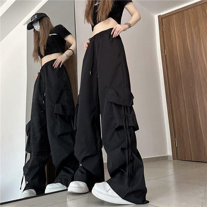 Vintage Quick-Dry Work Pants High-Waist Loose-Fit Black - Image 1