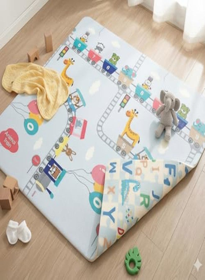 بساط لعب للأطفال قابل للعكس بتصميم قطار حيوانات من TinyPlay، مناسب للأطفال من عمر 0-3 سنوات، سمكه 0.6 سم، مقاوم للماء، مناسب للأطفال من عمر 0-12 شهرًا، مقاس 6.5 × 5 قدم. - Image 4