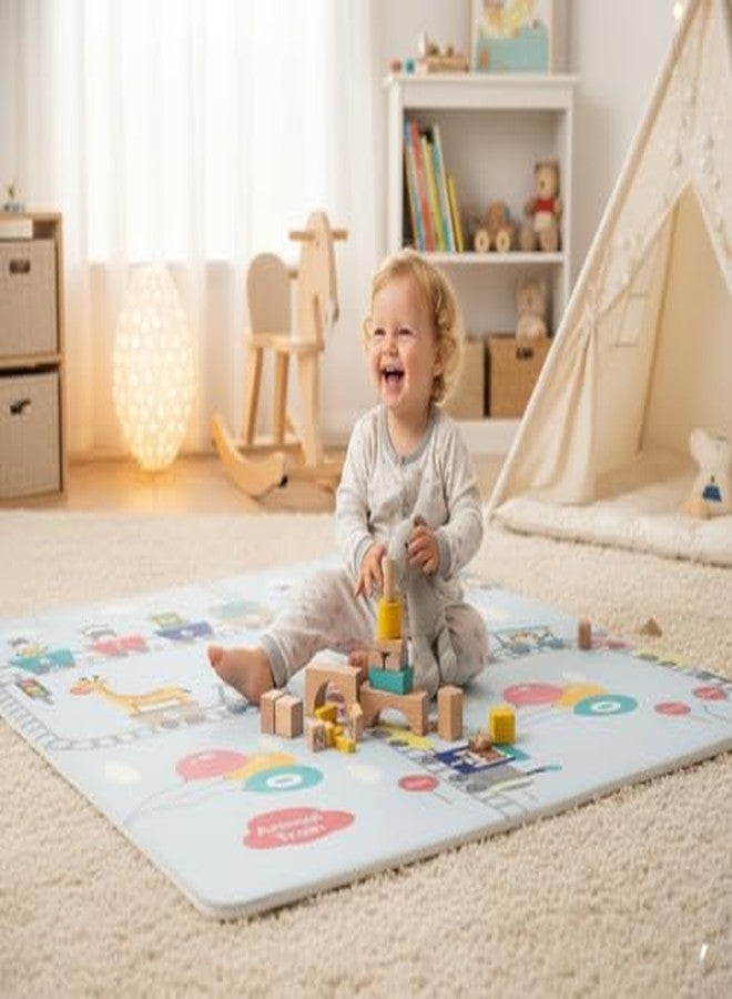بساط لعب للأطفال قابل للعكس بتصميم قطار حيوانات من TinyPlay، مناسب للأطفال من عمر 0-3 سنوات، سمكه 0.6 سم، مقاوم للماء، مناسب للأطفال من عمر 0-12 شهرًا، مقاس 6.5 × 5 قدم. - Image 3