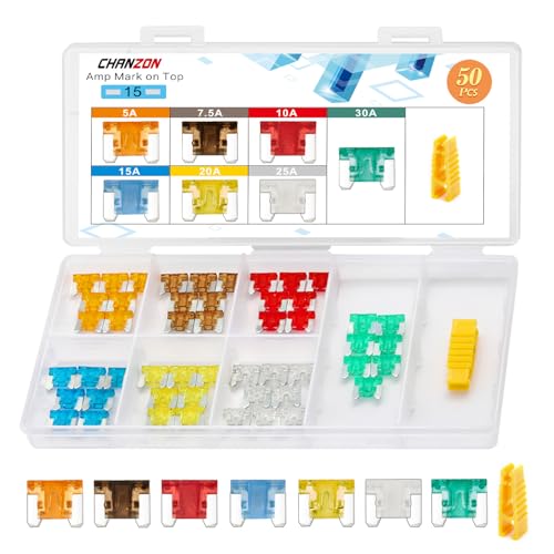 Chanzon Micro Low Profile Mini Blade Fuse Assortment Kit Box (5A 7.5A 10A 15A 20A 25A 30A) for Auto Car Truck RV Automotive Motor Boat Replacement 50pcs - Image 1
