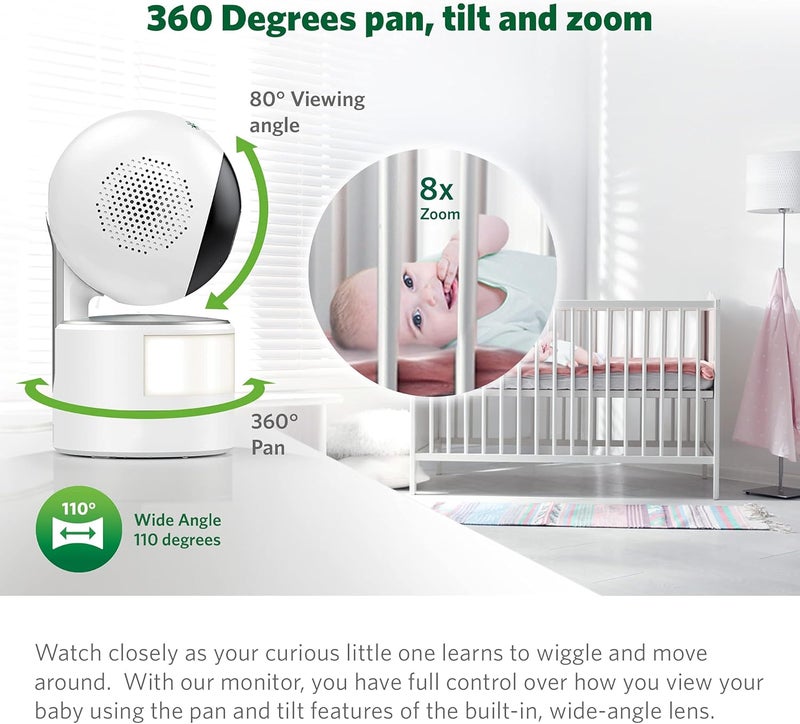 LeapFrog LF915HD Video Baby Monitor 5" 720p HD Display with 360Â° Pan & Tilt, 8X Zoom, Color Night Vision, Night Light, Two-Way Talk & Smart Temperature Sensors - Image 3