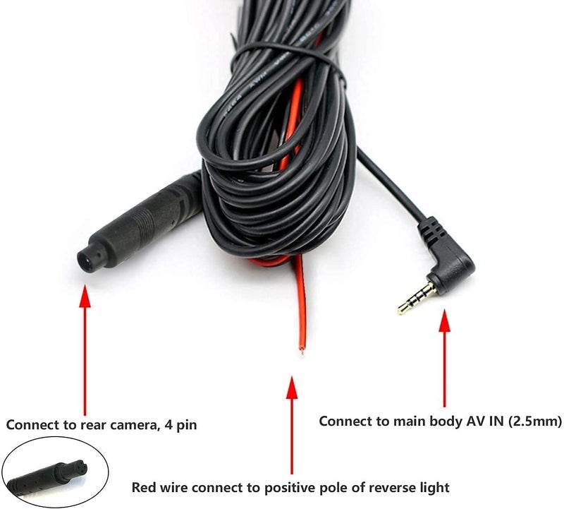 WOLFBOX 33Feet Rear Camera Longer Replacement Cable for G840S/ G930 / G840H / G850 / G850PRO / i07/ i17 / G900PRO Version with 2.5mm Jack (4-Pin) - Image 2