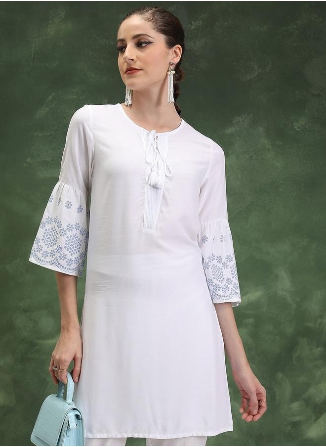 Vishudh Floral Embroidered Flared Sleeves Straight Kurti by Styli  - Image 1