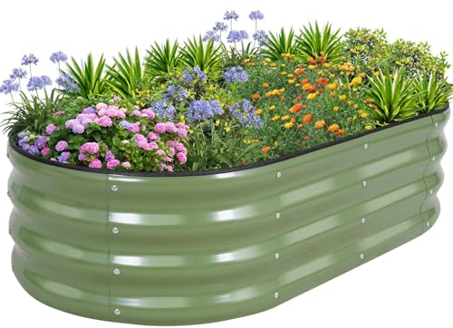 1MORE Galvanized Raised Garden Bed- Planter Garden Boxes Outdoor, Raised Beds for Gardening, 4x2x1ft Metal Garden Bed Kit for Vegetables Flower, Planter Raised Beds with Tools.Green - Image 1