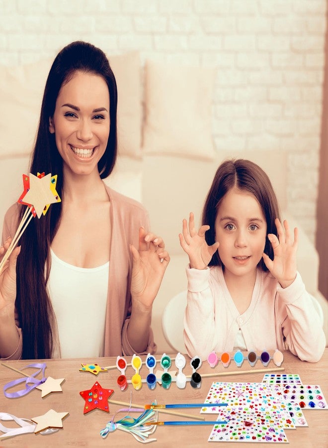Feradny 122 Pcs Unfinished Star Princess Fairy Wands Kit Make Your Own Princess Wand DIY Art Craft Magical Wand Include 48 Star Wooden Fairy Wands 24 Gem Stickers 48 Ribbons 12 Markers for Kids Party Supplies - Image 3
