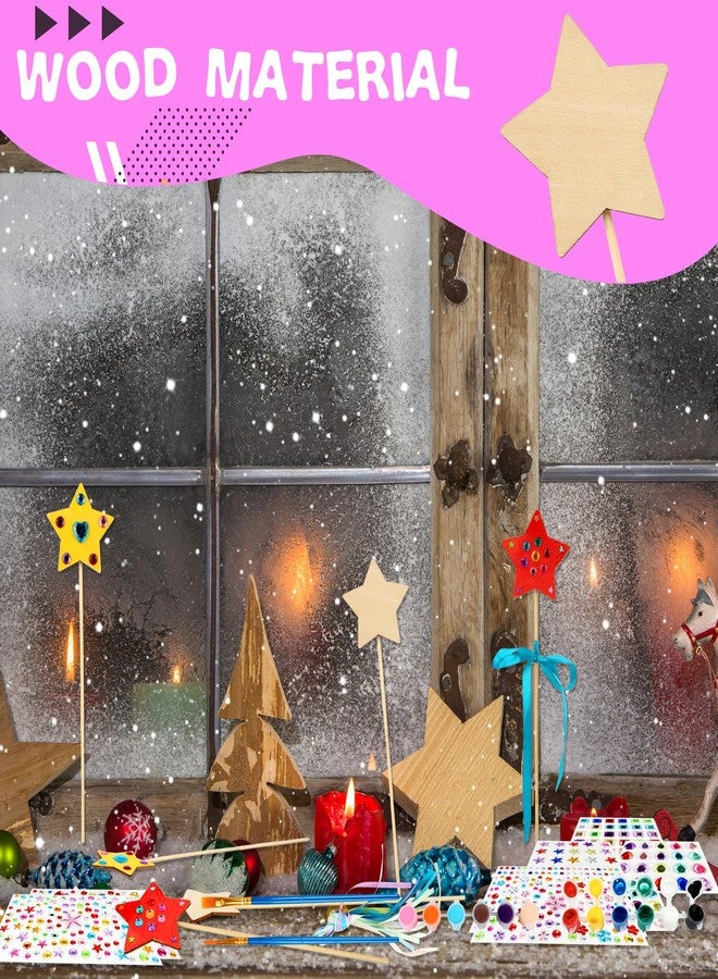 Feradny 122 Pcs Unfinished Star Princess Fairy Wands Kit Make Your Own Princess Wand DIY Art Craft Magical Wand Include 48 Star Wooden Fairy Wands 24 Gem Stickers 48 Ribbons 12 Markers for Kids Party Supplies - Image 4