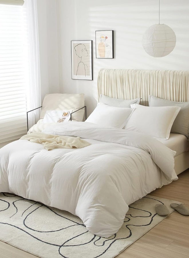 LUNA Home Washable Cotton 6 Pieces King Size Duvet Cover Plain Off White - Image 3