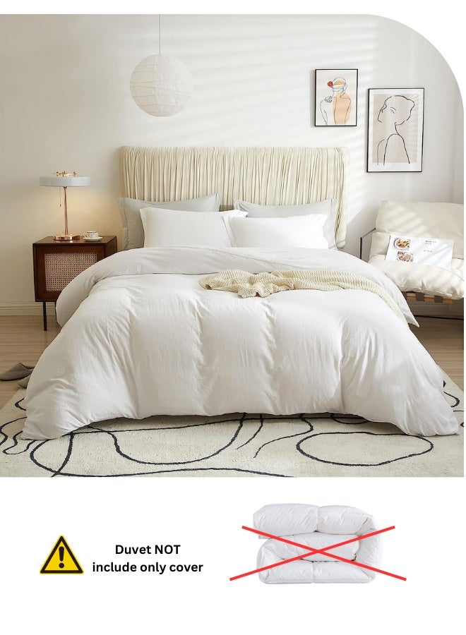 LUNA Home Washable Cotton 6 Pieces King Size Duvet Cover Plain Off White - Image 5