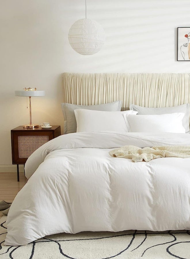 LUNA Home Washable Cotton 6 Pieces King Size Duvet Cover Plain Off White - Image 1