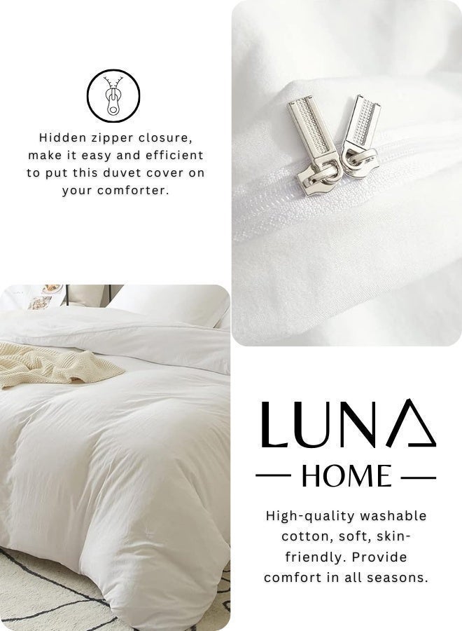 LUNA Home Washable Cotton 6 Pieces King Size Duvet Cover Plain Off White - Image 5