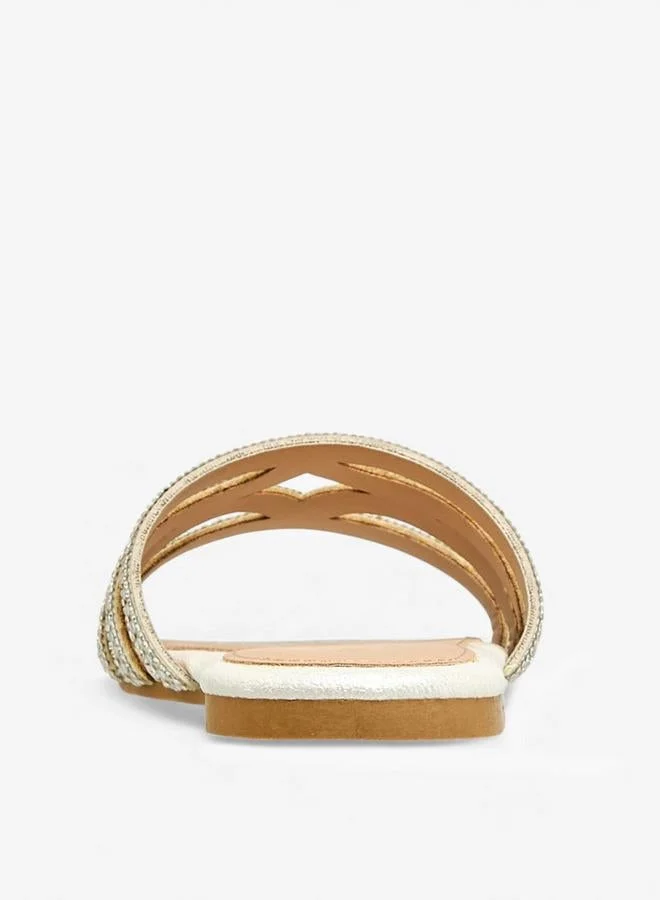Flora Bella By Shoexpress IVORY Flora Bella Women Embellished Slip-On Flat Sandals for Women | Best Price UAE