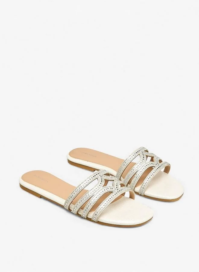 Flora Bella By Shoexpress IVORY Flora Bella Women Embellished Slip-On Flat Sandals for Women | Best Price UAE
