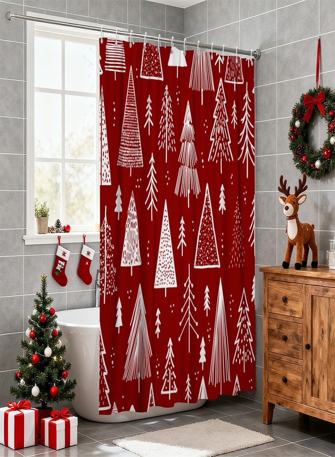 ستارة حمام OFILA حمراء لعيد الميلاد، بتصميم شجرة صنوبر لطيفة ومجردة، مصنوعة من قماش البوليستر المقاوم للماء، ستارة حمام شتوية مزخرفة، مقاس 72×72 بوصة. - Image 2