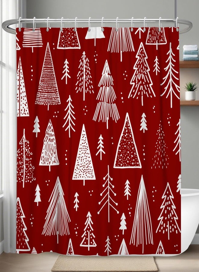 ستارة حمام OFILA حمراء لعيد الميلاد، بتصميم شجرة صنوبر لطيفة ومجردة، مصنوعة من قماش البوليستر المقاوم للماء، ستارة حمام شتوية مزخرفة، مقاس 72×72 بوصة. - Image 1