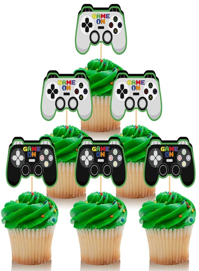 MOAXMOA Video Game Controllers Cupcake Toppers 48 Pcs Gaming Themed and Food Decorations for Kids Gamepad Birthday Party Supplies Favors - Image 1