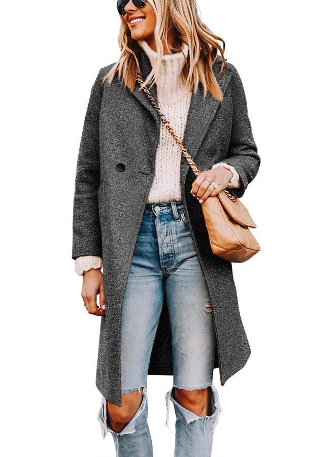 Tanming Women's Notch Lapel Double Breasted Wool Blend Mid Long Pea Trench Coat (DarkGrey-M) - Image 1
