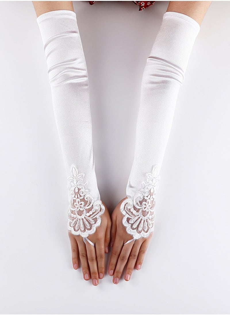 Generic 1920s Women Stretchy Fingerless Long Gloves Pierced Elbow Length Satin Hook Finger Gloves for Evening Party(White)  - Image 4