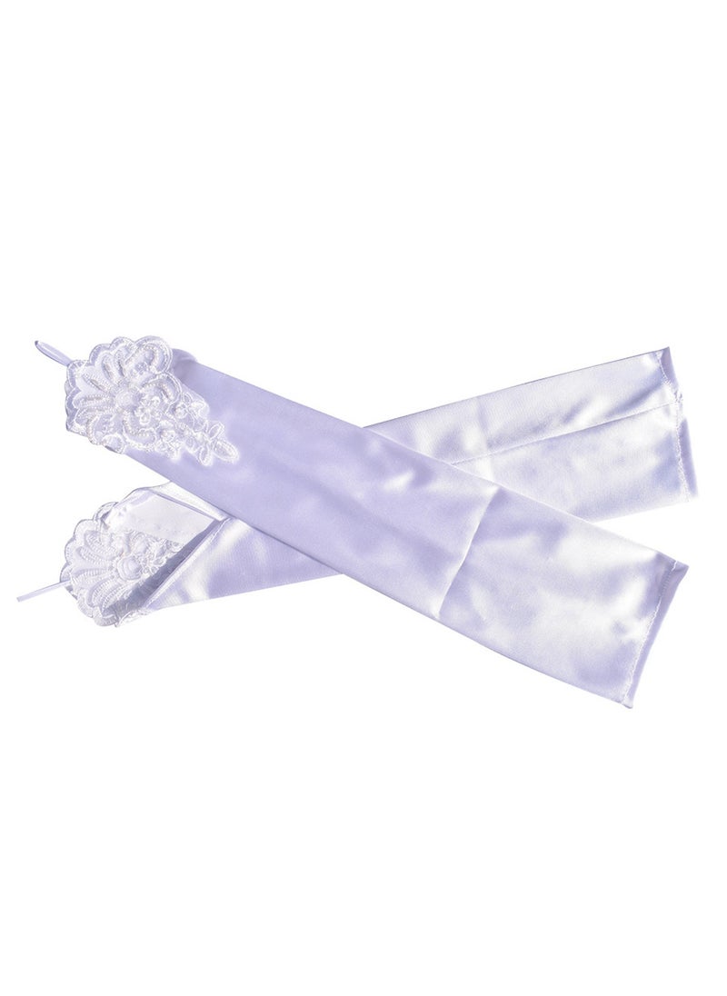 Generic 1920s Women Stretchy Fingerless Long Gloves Pierced Elbow Length Satin Hook Finger Gloves for Evening Party(White)  - Image 5
