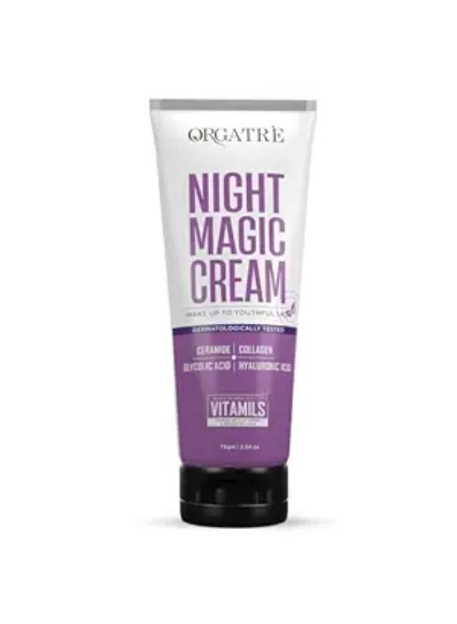 Orgatre Night Magic Cream 75gm for Glowing, Youthful Skin | Anti-Aging Night Cream with Ceramide, Collagen, Glycolic & Hyaluronic Acid | Reduces Wrinkles & Fine Lines | Brightens & Hydrates Skin - Image 1