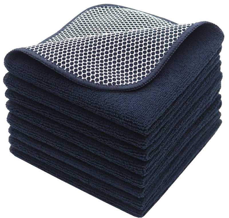 VeraSong Microfiber Dish Cloths Fast Drying Kitchen Cleaning Cloth Dish Rags Dust Cloths Ultra Absorbent Lint Free Washcloths with Poly Scrub Side 12inch x 12inch 8 Pack Black