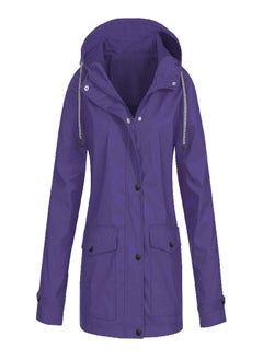Women Solid Stripe Rain Jacket Outdoor Plus Waterproof Hooded Raincoat Windproof
