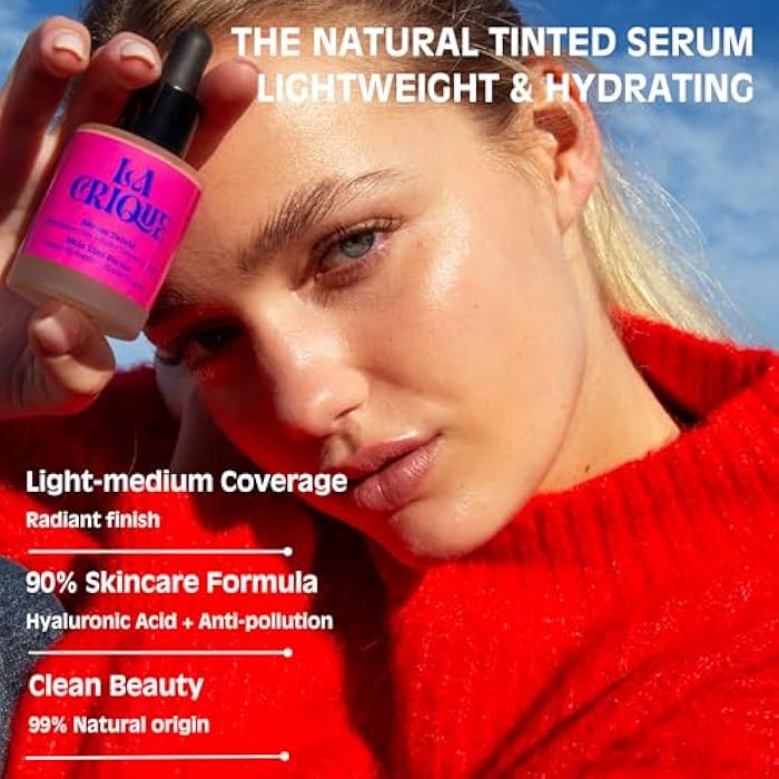 LA CRIQUE Hydrating Tinted Serum - Lightweight Face Foundation with Hyaluronic Acid & Prickly Pear - Buildable Coverage - Dry Skin - Vegan Friendly & Cruelty-Free - Shade 04 Deep - 1 fl oz - Image 4