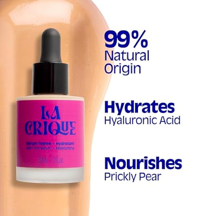 LA CRIQUE Hydrating Tinted Serum - Lightweight Face Foundation with Hyaluronic Acid & Prickly Pear - Buildable Coverage - Dry Skin - Vegan Friendly & Cruelty-Free - Shade 04 Deep - 1 fl oz - Image 5