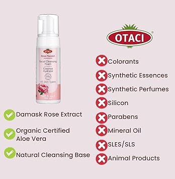 OTACI Gentle Cleansing Foam for Sensitive All Skin with Damascus Rose and Organic Aloe Vera Naturally Vegan - Image 4