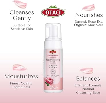OTACI Gentle Cleansing Foam for Sensitive All Skin with Damascus Rose and Organic Aloe Vera Naturally Vegan - Image 2