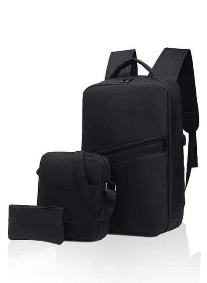 3pcs Smart Laptop School Travel Backpack Set Black - Image 1