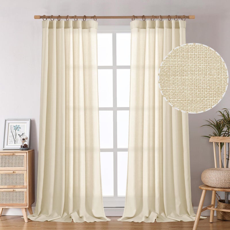 BGment Faux Linen Curtains for Living Room 84 Inch Length 2 Panels Set Burlap Textured Thick Long Curtains Light Filtering Privacy Window Drapes with Back Tab 52 Inch Wide Each Panel Light Beige
