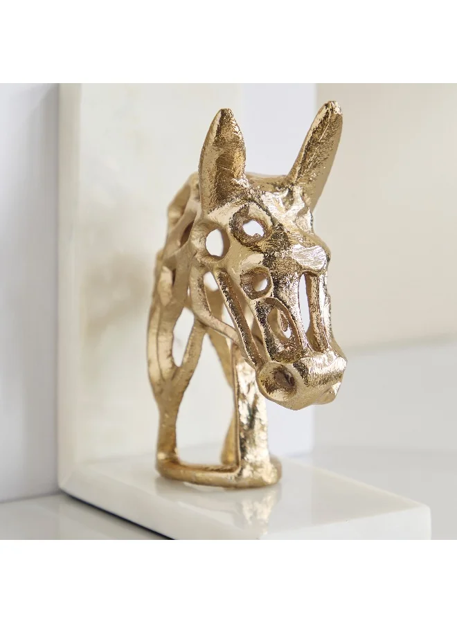 هوم بوكس Viola Aluminium Horse Face Accent with Natural Marble Base - 14x8x16 cm