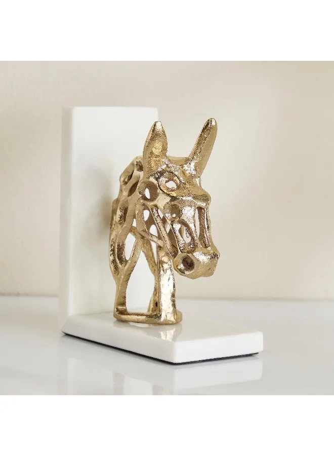 هوم بوكس Viola Aluminium Horse Face Accent with Natural Marble Base - 14x8x16 cm