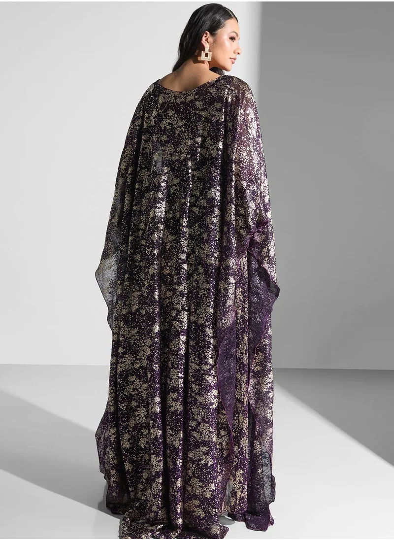 Golden Apple Floral Printed Cape Sleeve Dress